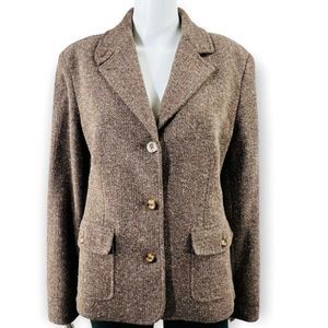 LL Bean Jacket Womens Size Large Tweed Herringbone Wool Blend Vtg 90s Equestrian